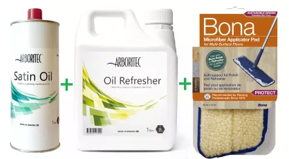 PROMOCJA ZESTAW: Arboritec Satin Oil Natural 1L + Arboritec Oil Refresher Natural 1L + Bona Pad Aplikujący